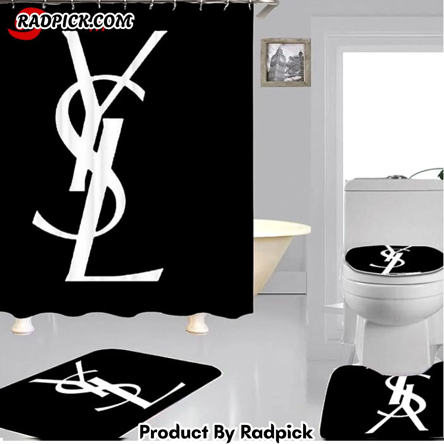 Yves saint laurent bathroom set hot luxury shower curtain bath rug mat home decor 310 bathroom accessory sets rp3871